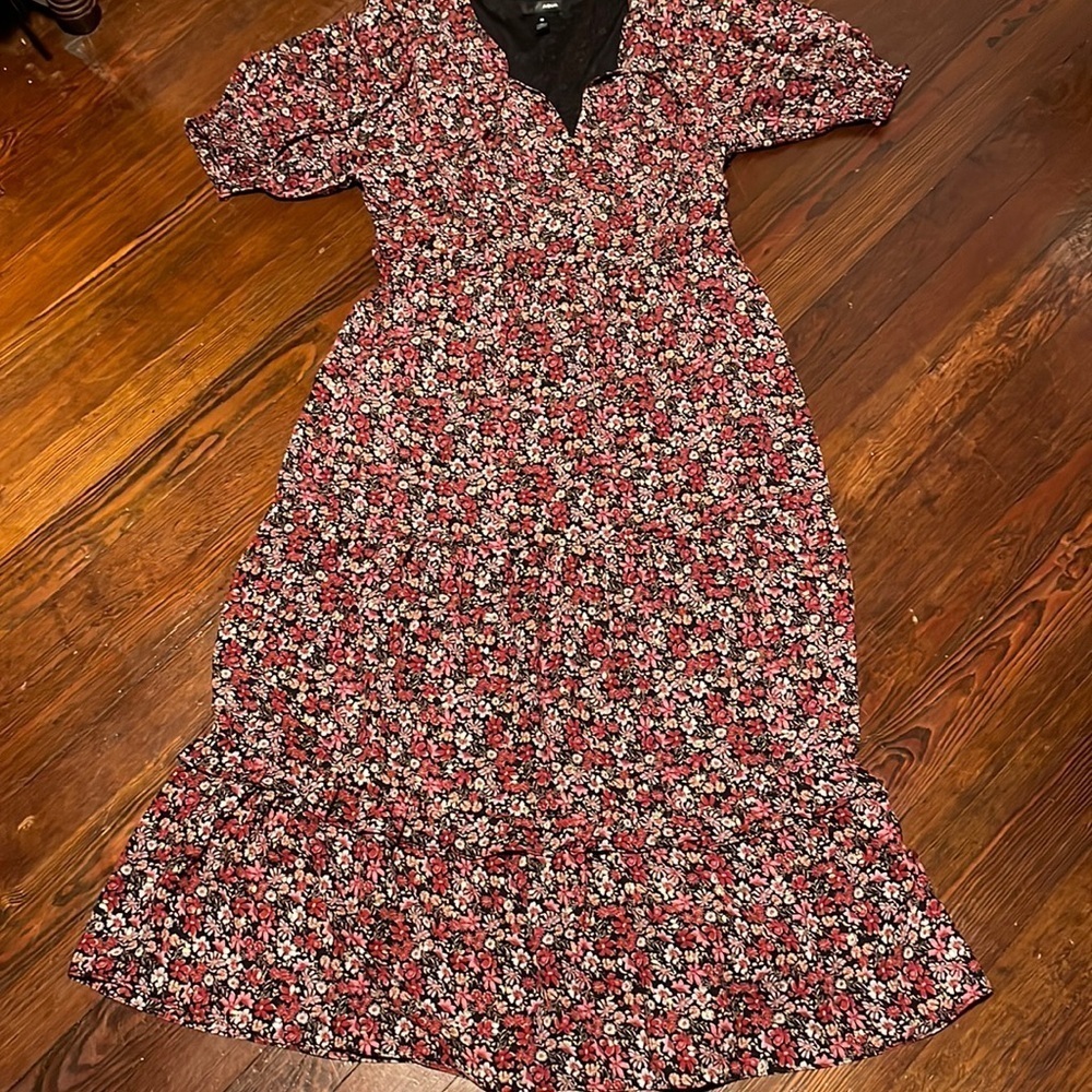 Aqua Women’s Red and Black Floral Dress Size L